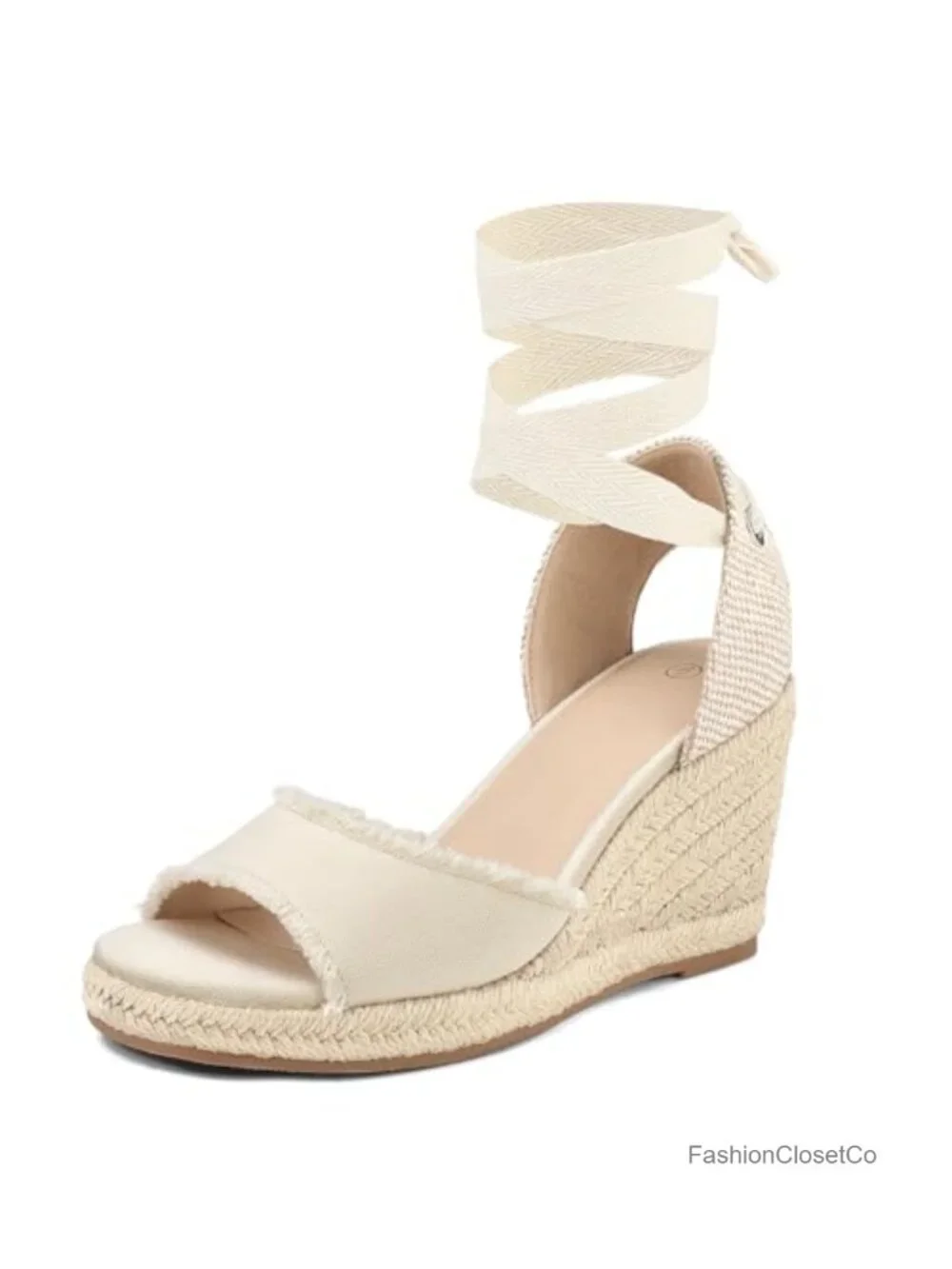 Women's Espadrille Wedge Sandals Open Toe Lace Up Ankle Strap 3.3